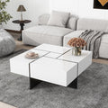 HanStrong 31.5" Square Coffee Table with 4 Hidden Storage Compartments,Cocktail Table with Extendable Sliding Tabletop,UV High-Gloss Design Center Table for Living Room,White