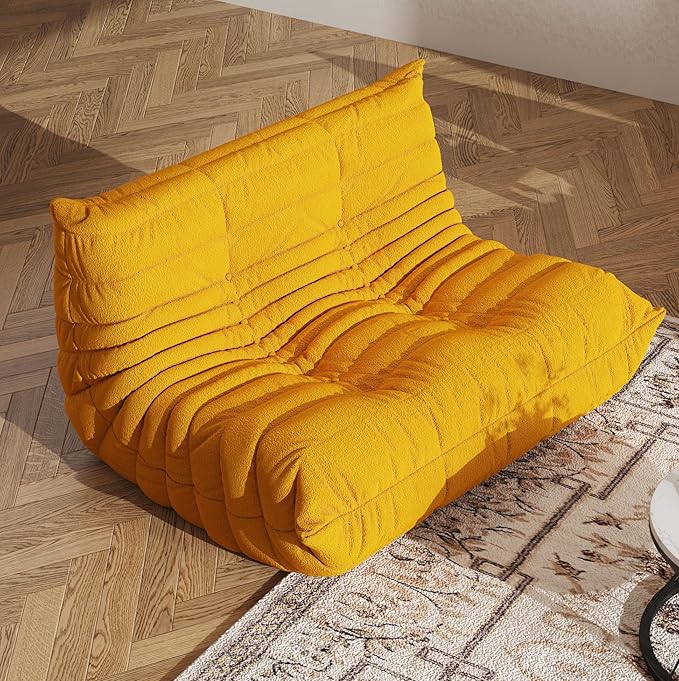 Bean Bag Chair, Fireside Chair, Large Bean Bag Chair for Adults, Bean Bag Chairs for Teens with High-Resilience Foam, Non-Slip Base Floor Lounge Sofa,Living Room (Yellow, Loveseat)