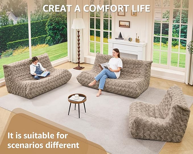 Bean Bag Chairs for Adults Giant Bean Bag Chair Memory Foam BeanBag Chair Bean Bag Sofa with Filler Faux Fur Fireside Beanbags Lazy Sofa for Living Room Bedroom Office (Brown Chevron, Single)