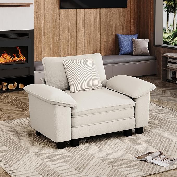 MIXPATIO 53.5" Modular Sectional Single Sofa, Soft Plush Chenille Armchair with Comfortable Deep Seat & Removable Arms for Living Room，Beige