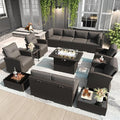 LayinSun 15 Pieces Patio Furniture Set with Fire Pit Table, Black Rattan Modular Sectional Outdoor Conversation Sofa Set, Swivel Rocking Chairs Set