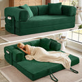 AUGOP Boneless Couch Folding Couches for Living Room Sofa, Futon Sofa Bed with Sleeper Sofa, Futon Couch with Fixed-Shape Oversized Corduroy Upholstered (Green, 81 Inches)