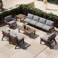 Patio Kingdom Patio Furniture Set 8 Seats, 4-Seater and 2-Seater Outdoor Sofas with Gray Washable Thick Cushions, Patio Conversation Sets for Lawn, Garden, Porch, Balcony, Deck (Brown Frame)