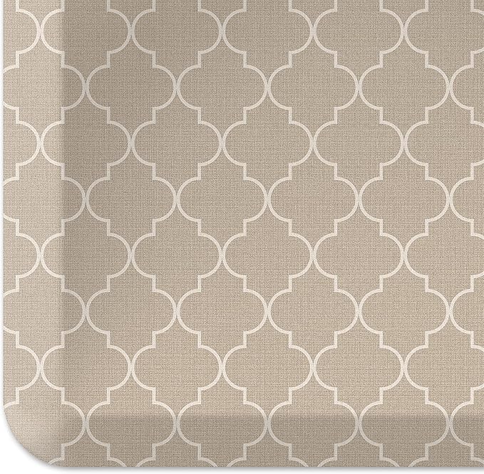 GelPro Anti-Fatigue Designer Comfort Kitchen Floor Mat, 20x32, Trellis Khaki Stain Resistant Surface with 3/4” Thick Ergo-Foam Core for Health and Wellness