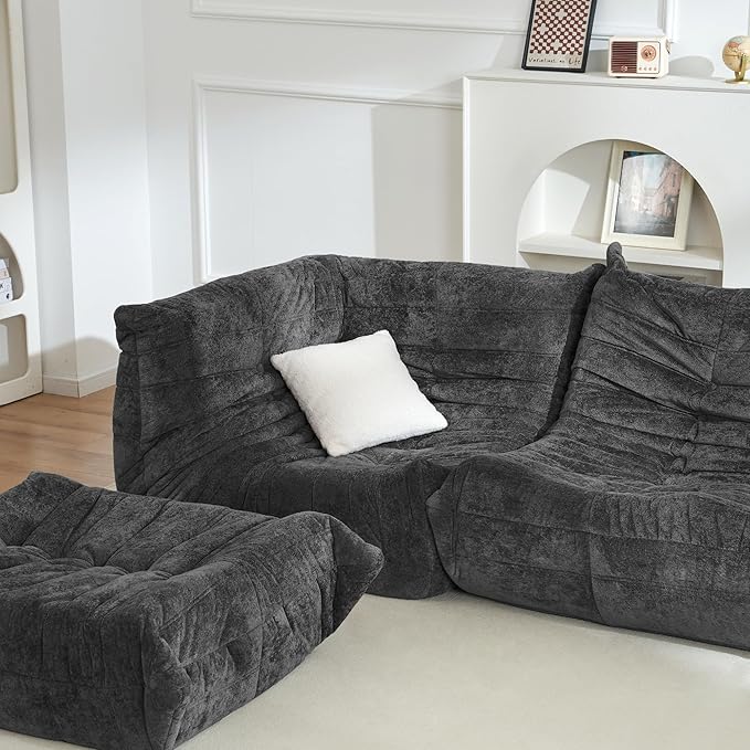Homguava Bean Bag Chair, Giant Beanbag Chairs for Adults, Memory Foam Fireside Chair, Large Lazy Floor Sofa, Sofa Couch with High-Rebound Foam, Lounge Chair for Living Room, Bedroom (Grey, Corner)