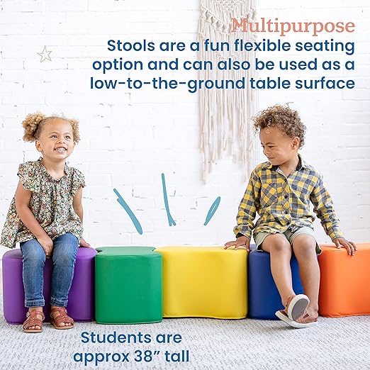 ECR4Kids SoftZone Toddler Modular Stool Set, Flexible Seating, Assorted, 6-Piece