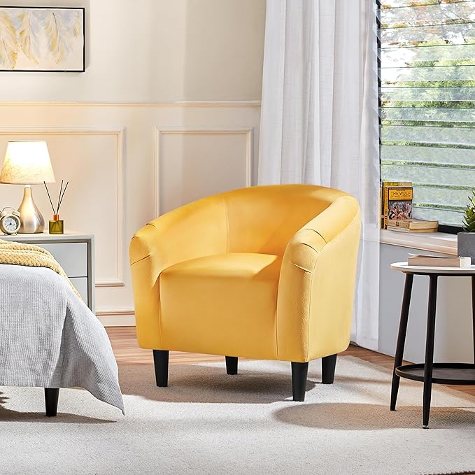 Yaheetech Accent Barrel Chair, Velvet Club Chair, Furry Sherpa Elegant Armchair with Cozy Soft Padded, Suitable for Living Room Bedroom Reception Room Office, Yellow