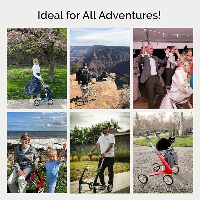 byACRE Carbon Ultralight Rollator Walker - World's Lightest Carbon Rollator - Only 10.6 lbs | Indoor and Outdoor Use | Foldable with seat and Easy to Travel with (Morning Blue, Compact Track)