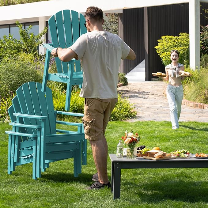 nevilywood Compact Stackable Adirondack Chairs, 26.3" Wide HDPE Outdoor Patio Chairs - Durable, Space-Saving Design for Porch, Lawn or Garden, Aruba