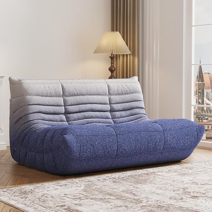 Bean Bag Chair, Fireside Chair, Large Bean Bag Chair for Adults, Bean Bag Chairs for Teens with High-Resilience Foam, Non-Slip Base Floor Lounge Sofa,Living Room (Gradient White-Blue, Loveseat)