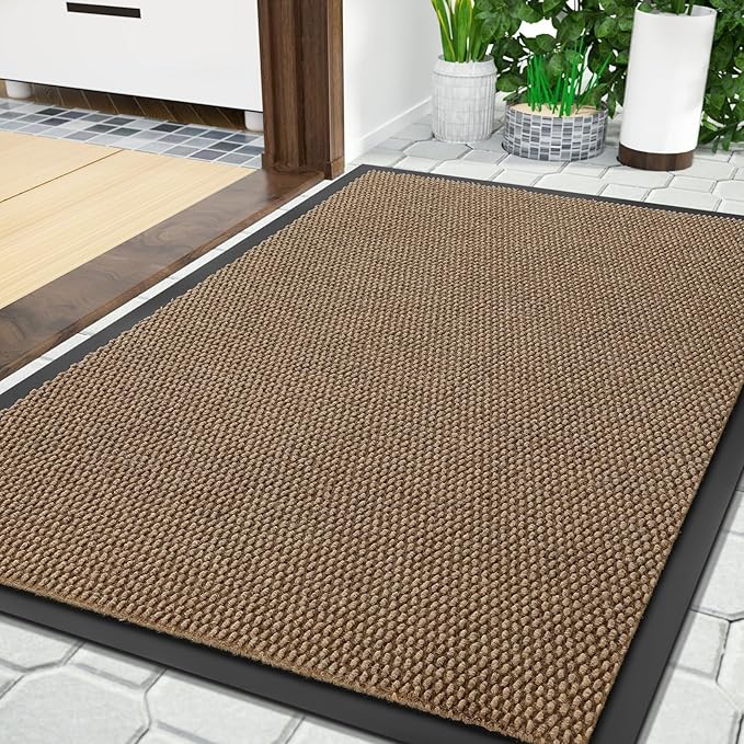 Yimobra Doormat Outdoor Indoor Entrance 36 x 24, All-Season All-Weather Front Door Mat, 100% Waterproof Welcome Matt for Floor Garage Outside Entry, Stain and Fade Resistant,Khaki