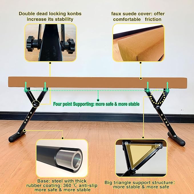 MARFULA Adjustable Balance Beam 8 ft Gymnastic Beam Adjustable Height for Kids and Teenage of All Gymnastic Levels, Gymnastic Training Beam Gymnastic Equipment for Athlete Home and Gym Club Use