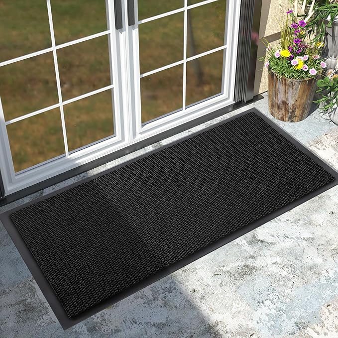 Yimobra Doormat Outdoor Indoor Entrance 47 x 24, All-Season All-Weather Front Door Mat, 100% Waterproof Welcome Matt for Floor Garage Outside Entry, Stain and Fade Resistant,Black