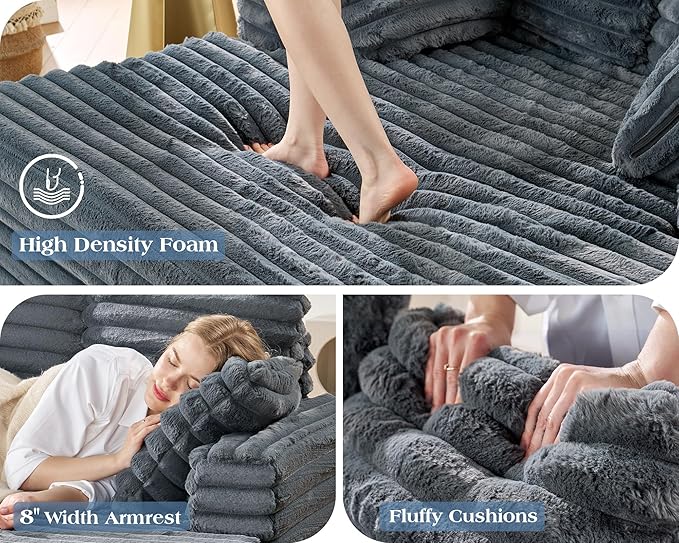 Jocisland 58-Inch Chaise Lounge, Complete with Cozy Throw Pillows, Upholstered Sofa Bed with Armrests, Plush Sleeper Bed for Living Room, Dark Grey