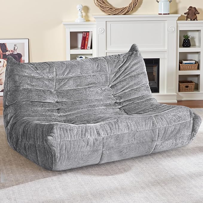 HABUTWAY Bean Bag Chair, Giant Bean Bag Chairs for Adults, Loveseat Fireside Chair, 2 Seater Lazy Bean Bag Sofa Memory Foam Couch for Living Room, Bedroom, Office (Light Grey)