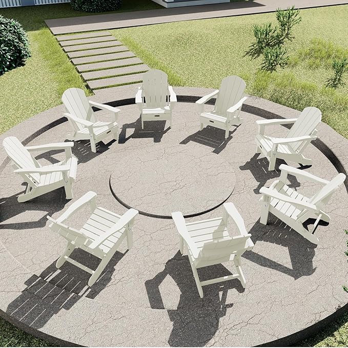 SERWALL Adirondack Chair - Folding Adirondack Chairs Hips Outdoor Chairs Set of 8 Weather Resistant- White