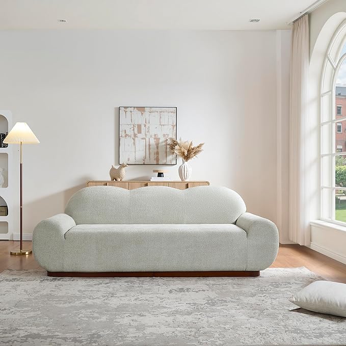Christopher Knight Home Zera 88" Comfy Boucle Upholstered Cloud Couch, 3-Seater Sofa Couches, Low Profile Home Sofa Living Room with Round Arm, Sturdy Wooden Frame Lounge Chair Indoor, Light Green