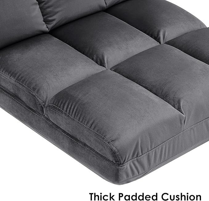 MCombo Velvet Accent Chair with Ottoman Set, Modern Armless Chair for Living Room, Bedroom, Small Spaces, Fabric 0014 (Dark Grey)