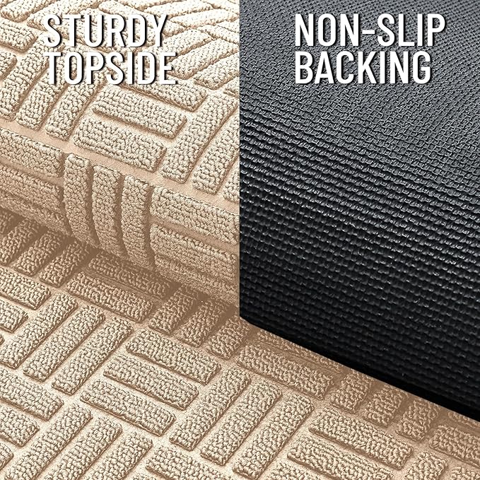 OLANLY Front Door Mat Outside Entrance 59x34, Absorbent, Heavy Duty Sturdy Natural Rubber Doormat Indoor Outdoor, Non-Slip, Stain and Fade Resistant, Low Profile Floor Mat for Entryway, Latte White