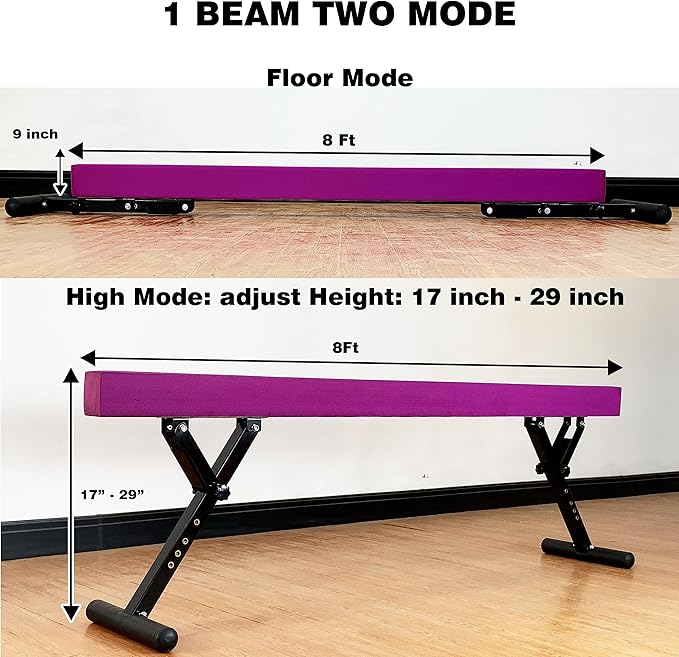 MARFULA Adjustable Balance Beam 8 ft Gymnastic Beam Adjustable Height for Kids and Teenage of All Gymnastic Levels, Gymnastic Training Beam Gymnastic Equipment for Athlete Home and Gym Club Use