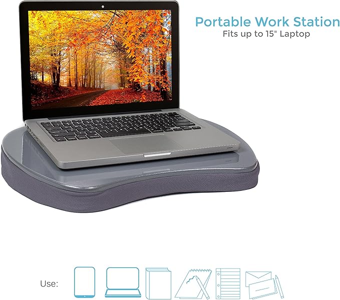 Sofia + Sam Mini Lap Desk with Memory Foam Cushion | Handle | Fits Laptops Up to 15" | Work from Home | Silver | Portable Travel Desk | Reading Writing and Coloring