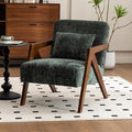 Mid Century Modern Accent Chair with Solid Wood Frame，Upholstered Chenille Living Room Arm Chairs with Pillow for Bedroom, Living Room, Reading Room, Balcony (1, Dark Green)