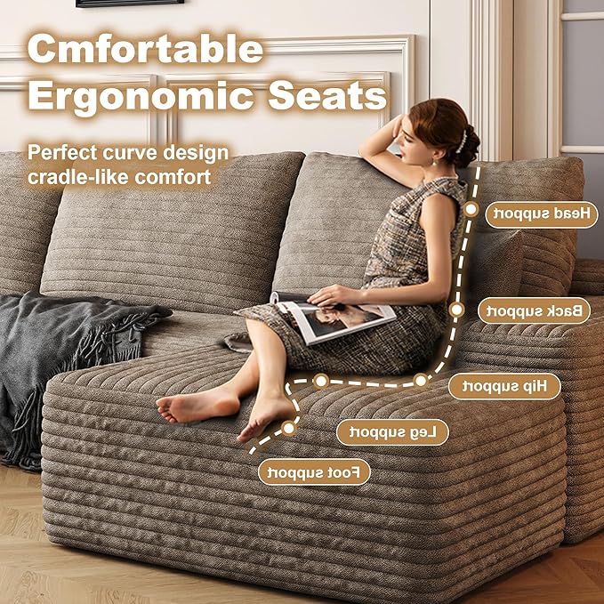 AUGOP 108" Sectional Couches for Living Room Modern Modular Sofa with L-Shape Couchs Upholstered Boneless Couch Deep Seat Sectional Couch with Chaise (Camel, Left Facing Chaise+2Seaters+1Ottoman)