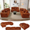 135.5" Cloud Sectional Couch,Boneless Corduroy Sofa for Living Room,Oversized U Shaped Sofa with Chaise,Deep Seat,No Assembly Required,Modular Sectional Sofa（Orange）