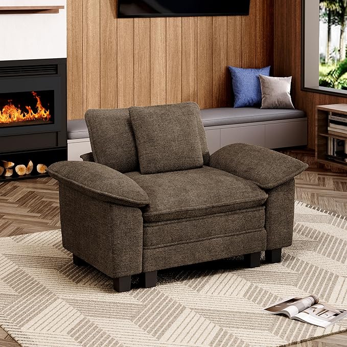 MIXPATIO 53.5" Modular Sectional Single Sofa, Soft Plush Chenille Armchair with Comfortable Deep Seat & Removable Arms for Living Room，Taupe
