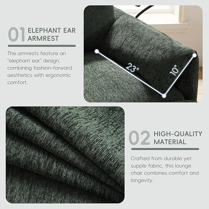 Chenille Single Sofa with Storage Ottoman, Adjustable Phone Holder, USB Charger, Side Storage Pockets, Pillow-Like Armrests, Wide Seat Chaise Lounge for Living Room & Apartment, 4 Colors