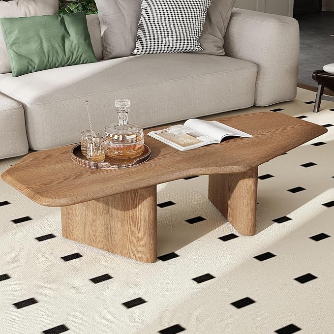 Modern Coffee Table, Small Coffee Tables for Living Room Wood Top Wooden Center Wooden Table Farmhouse Mid-Century Unique Easy Assembly for Living Room & Bedroom,Office, 47.2" W x13.8 H