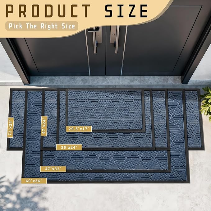 Yimobra Large Door Mat 36x24, All-Weather Waterproof Non-Slip Welcome Matt Outdoor, Heavy Duty Non Slip Doormat for Entryway for Patio and Garage Indoor, Easy Clean, Blue