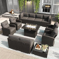 LayinSun 12 Pieces Patio Furniture Set with Fire Pit Table, Black Rattan Modular Sectional Outdoor Conversation Sofa Set, Swivel Rocking Chairs Set