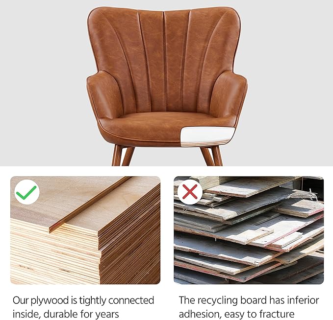 Yaheetech PU Leather Armchair, Modern Accent Chair with Metal Legs, Comfy Upholstered Barrel Chair for Living Room Bedroom Vanity Room, Brown, 2pcs