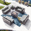 Kullavik 10 Pieces Outdoor Patio Furniture Set with 43" Gas Propane Fire Pit Table PE Wicker Rattan Sectional Sofa Patio Conversation Sets,Grey