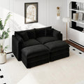 Aoowow Modular Sectional Sofa Modern Convertible Loveseat Couch,77.16 Inch Deep 2-Seater Sofas Comfy Chenille Cloud Sofas and Couches Set with 2 Movable Ottoman for Living Room Apartment（Black）