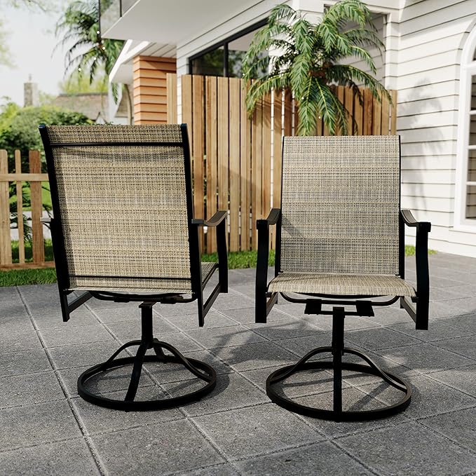 Outdoor Swivel Dining Chairs with Textilene Breathable Back, Swivel Patio Dining Chairs Set of 2, SwivelPatio SlingChairs Set for Poolside Lawn Garde