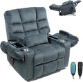 Lift Recliner Chairs with Heat and Massage for Elderly, Zero Gravity, Big Man Recliners 400lbs, Triple Motor, Power Lift Recliner Chair with Storage Cup Holders for Adults, Sleeping, Blue