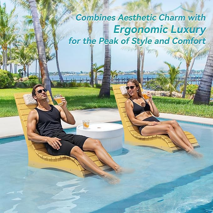 Homenjoy HDPS Pool Lounge Chairs, Use in Pools Lounge Chairs up to 10-Inches of Water, Chaise Chairs with Headrest, Lounge Chair Outdoor, Fade-Resistant Pool Lounger for Deck