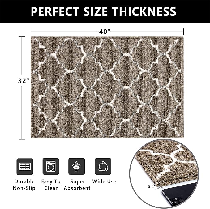 REFETONE Indoor Door mat, Front Door Mats 32"x40" Absorbent Rubber Backing Non Slip Back Doormats, Machine Washable Low Profile Entrance Rug, Resist Dirt Inside Floor Mat Door Rugs for Entryway, Camel