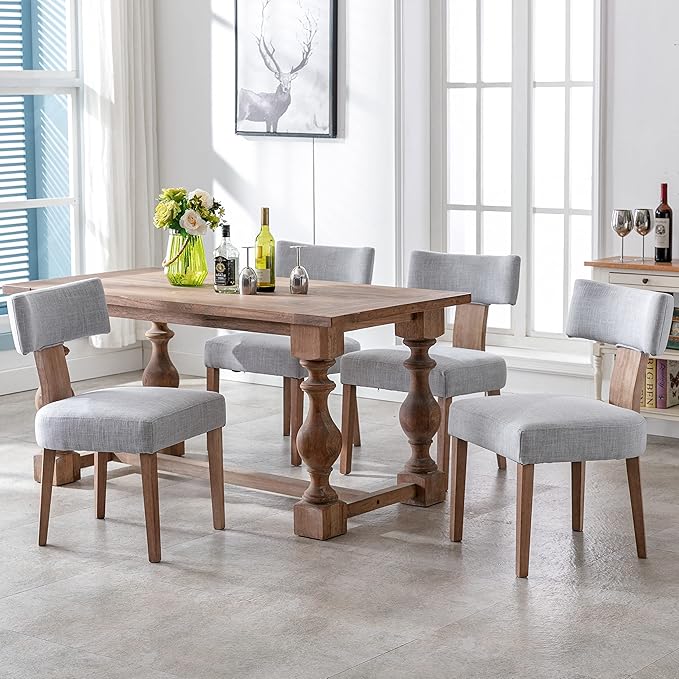 RIVOVA Linen Dining Chairs Set of 2 Modern Dining Chair with Wood Legs, Upholstered Dining Chairs for Dining Room, Kitchen, Vanity, Living Room, Grey