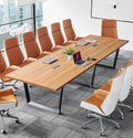 ahliss Sturdy Conference Table with Cable Management Grommets Modern Rectangle Office Meeting Table with Wood Tabletop and Metal Frame & Legs- Easy Assembly Boardroom Table (Natural, 12 Foot)