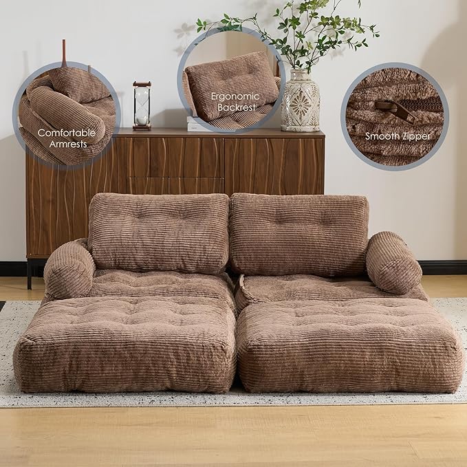 Folding Sofa Bed with Armrest,Convertible Sleeper Chair for Adults, Folding Sofa Bed Foam Filling Couch with Pillow，Sleeper Chairs Single Size Floor Mattress,Brown