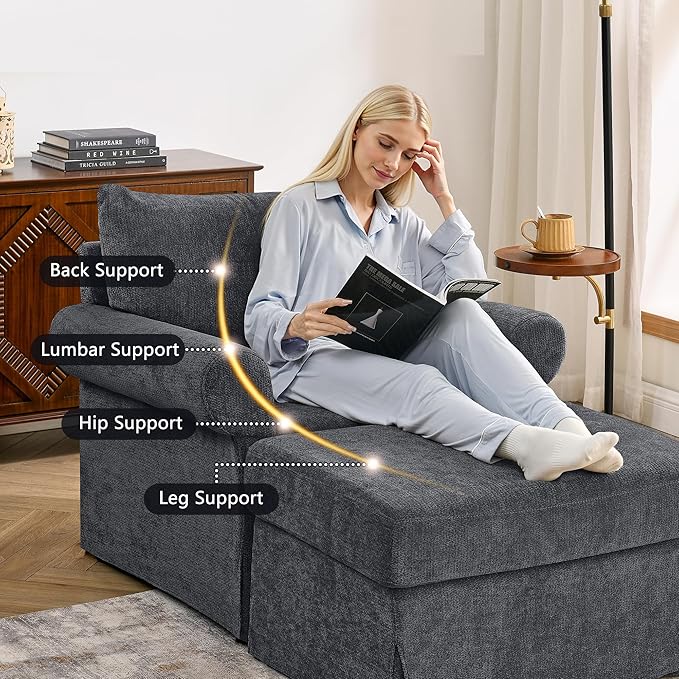 35.82" Accent Chair with Ottoman Set,Upholstered Living Room Chairs for Reading Chair with Chaise Lounge Chairs Indoor, Comfortable Armchair for Bedroom (Gray, 35.82")
