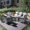 ovios 4 Pieces Patio Furniture Set with 30" Fire Pit Table, Outdoor Wicker Chairs of 4, All Weather High Back Rattan Chairs 4-Seater with Comfy Cushions, Grey
