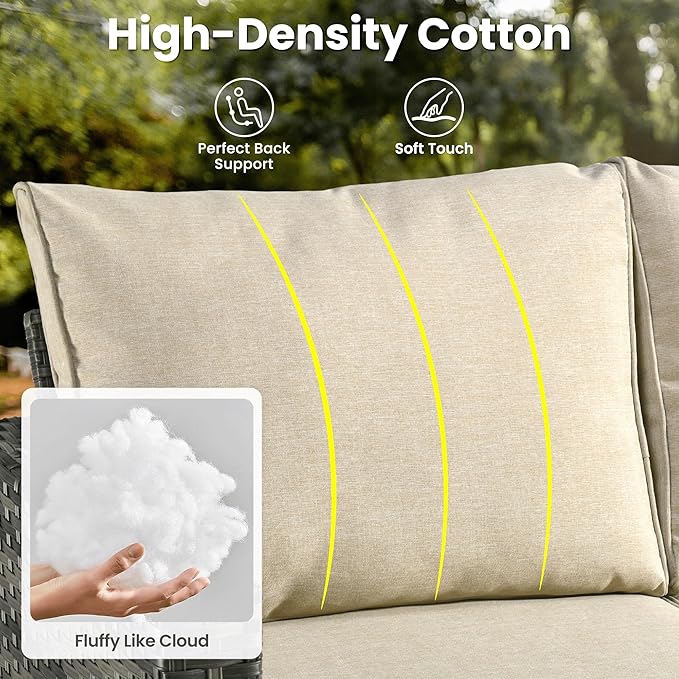ovios 6 Pieces Patio Furniture Set, Outdoor Wicker Sofa Couch with Rocking Swivel Chairs Comfy Cushions, Modern Deep Seat Rattan Conversation Sets for Deck Porch, Beige