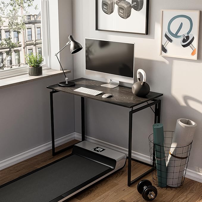 Folding Desk - 31.5" Wood Top Foldable Desk for Small Spaces | No Assembly Required Compact Desk for Home Office, Writing, and Study