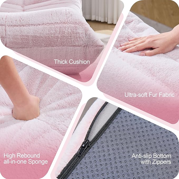 Bean Bag Chairs for Adults Giant Bean Bag Chair Memory Foam BeanBag Chair Bean Bag Sofa with Filler Faux Fur Fireside Beanbags Lazy Sofa for Living Room Bedroom Office (Pink Plush, Single)