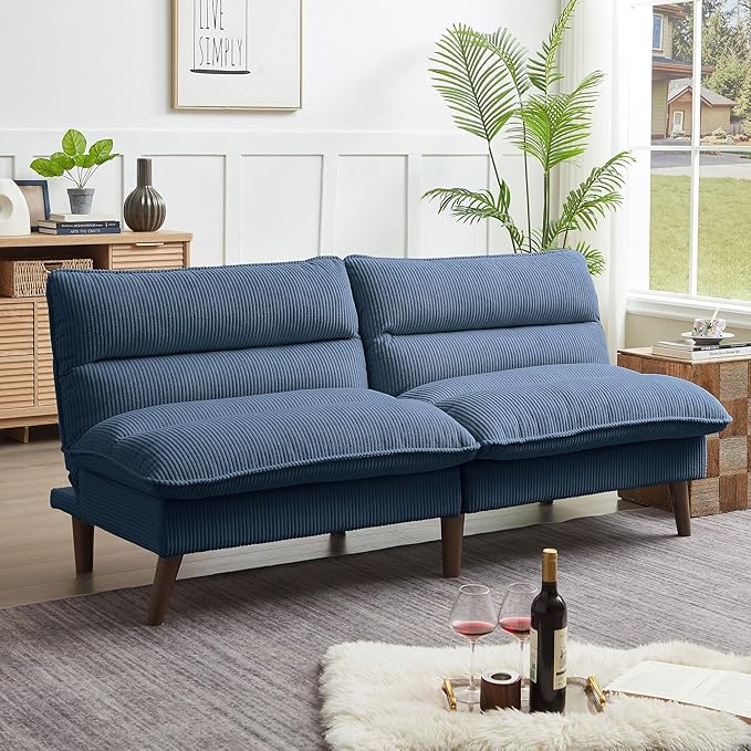 Convertible Futon Sofa Bed, 72" Futon Couch with Adjustable Back, Upholstered Sleeper Sofa Bed for Living Room, Apartment, Small Space, Blue
