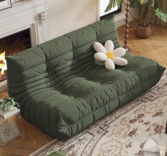 Bean Bag Chair, Fireside Chair, Large Bean Bag Chair for Adults, Bean Bag Chairs for Teens with High-Resilience Foam, Non-Slip Base Floor Lounge Sofa,Living Room (Green, 3-Seater)